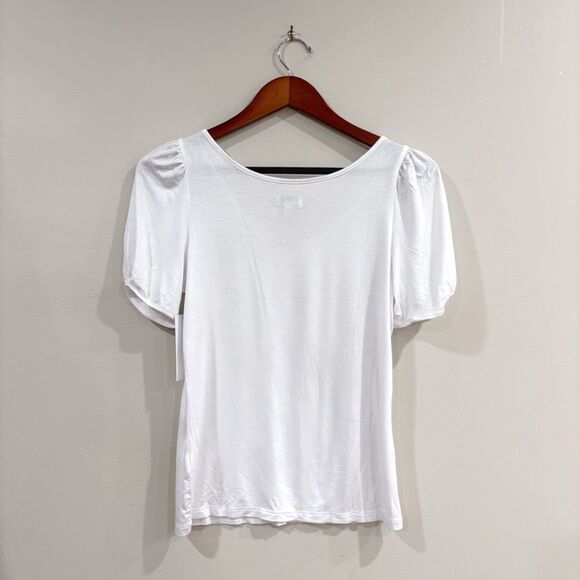 NWT Nordstrom Rack Women Puff Sleeve Tee S White V-Neck Rayon Chic Casual - Picture 2 of 7